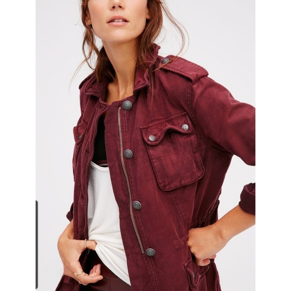 Free People Military Jacket Womens Sm Burgundy Utility Field Not Your Brothers
